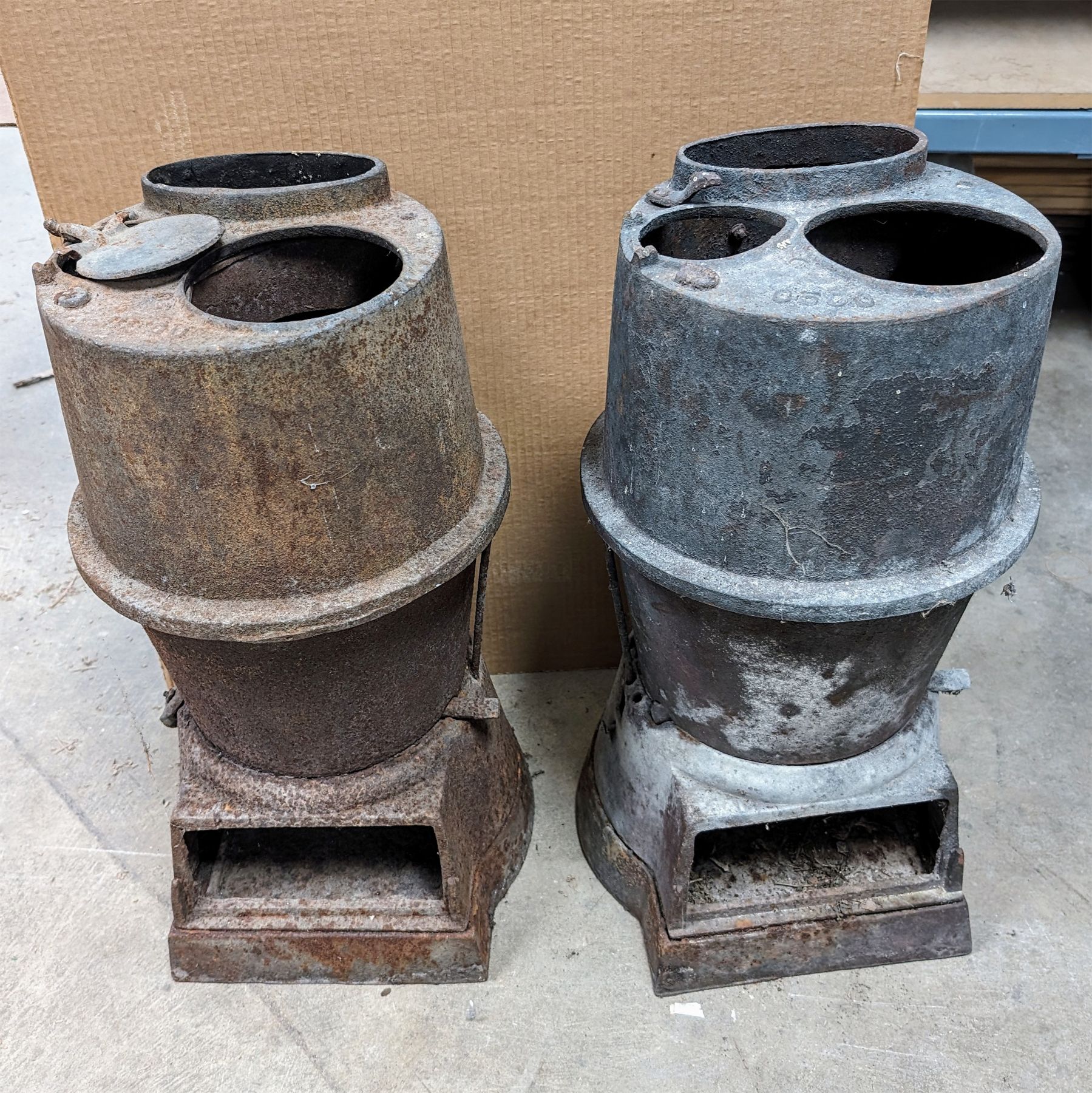 Set of 2 Buckeye Coal Stoves - Antique Farm Cast Iron Chicken Brooder ...