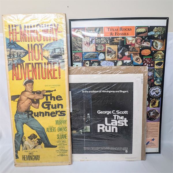 Set of 2 Vintage Movie Posters & Rocks and Fossils Poster from Texas