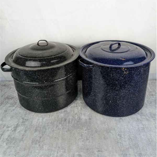 Set of 2 Large Enamel Ware Canning Pots