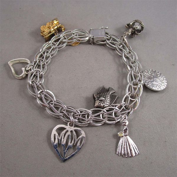 Sterling Silver Charm Bracelet with 6 Charms