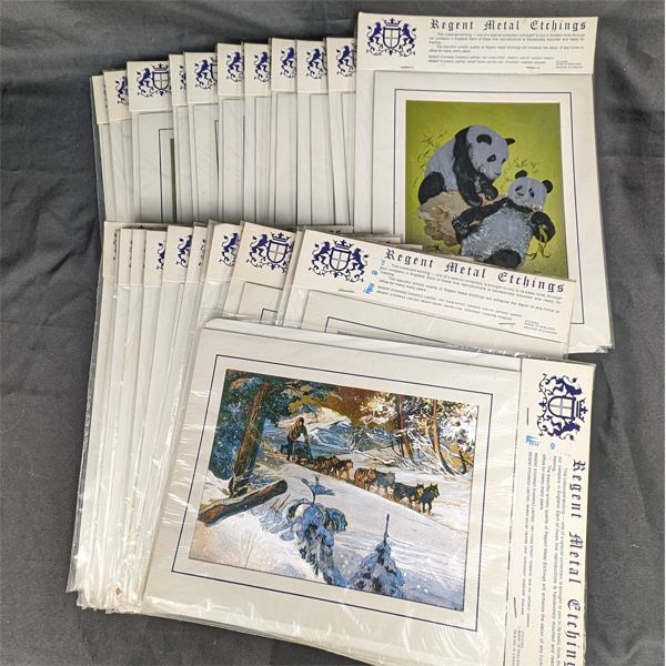 Lot of 24 Regent Metal Etching Pictures - Made in England