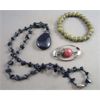 Blue Goldstone Necklace, Pink Rhodonite Brooch and Bracelet