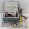 Vintage Sewing Basket With Mixed Supplies