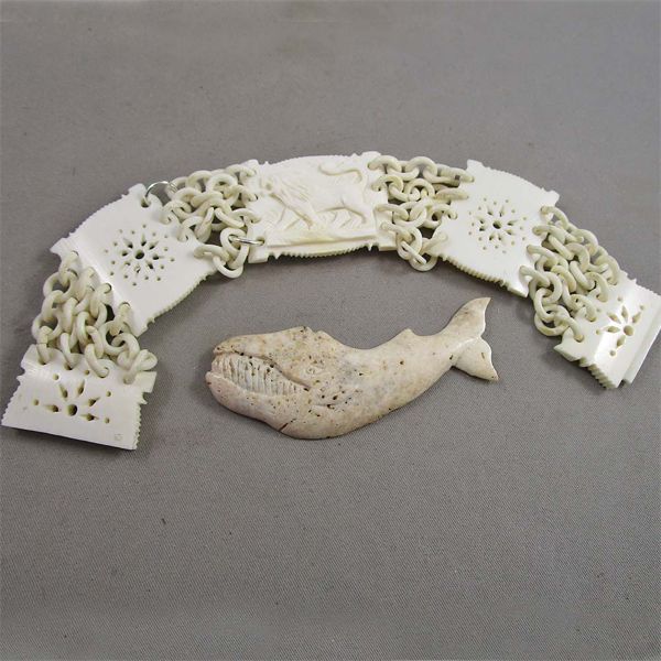 Carved Bone Bracelet and Carved Bone Whale
