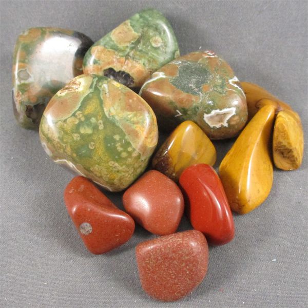 Lot of Polished Rainforest Rhyolite, Yellow Jasper & Red Jasper Specimens