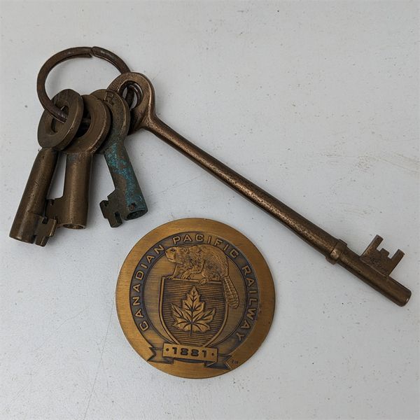 4 Vintage Railway Keys + Canada Pacific Railway Coin 