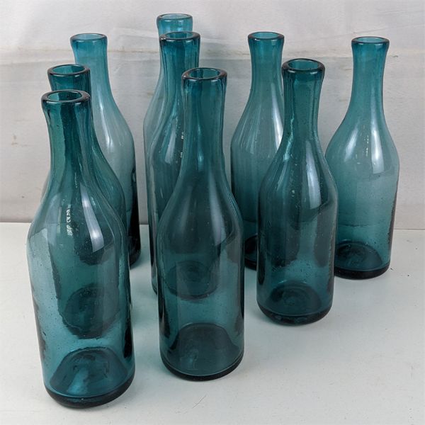 Lot of 9 Vintage Hand Blown Glass Oil Bottles