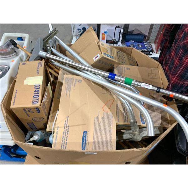 Pallet of assorted industrial and office cleaning supplies