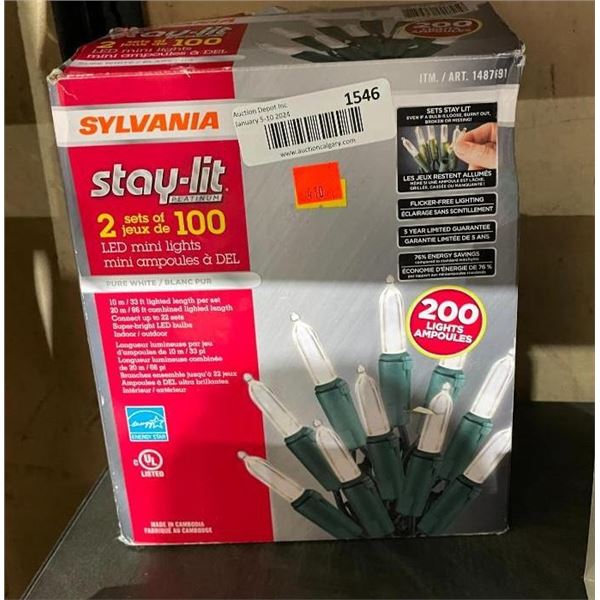 Sylvania Stay-Lit 2 x's 100 LED Mini Lights Pure White