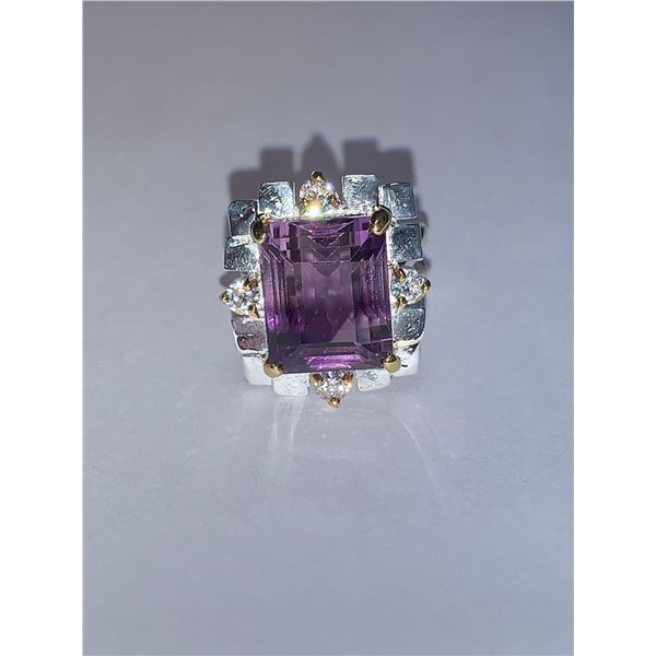 Natural Emerald Cut 15.26 Carat Anethyst Solitaire ring With Appraisal Certificate $1100.00