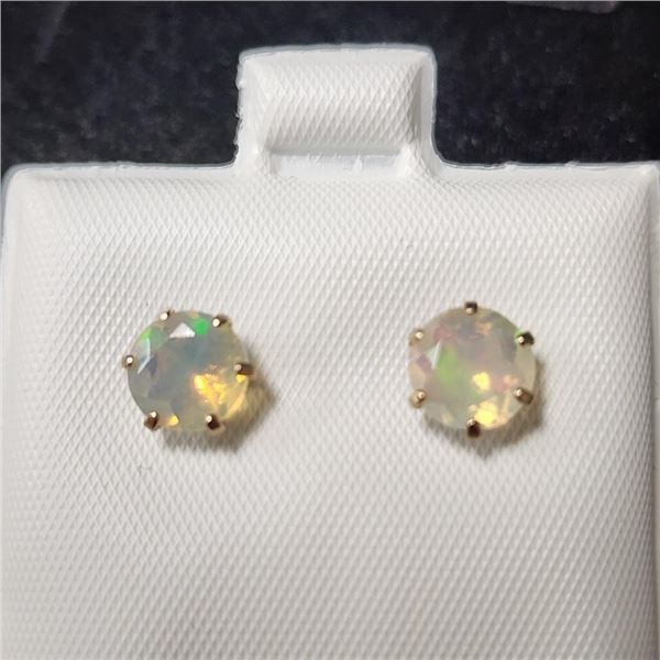 10K Yellow Gold Natural Opal(1.28ct) Earrings (~weight 0.77g), Made in Canada, Appraised Retail $730