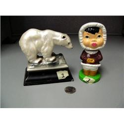 Lot of: Older Alaskana Eskimo kissing doll and polar bear (2)