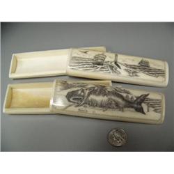 Lot of 2 bone boxes: whaling and shipping scenes (11)