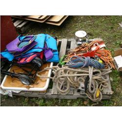 Pallet: life jackets; rope; extension cords; pallet puller; miscellaneous items (75)