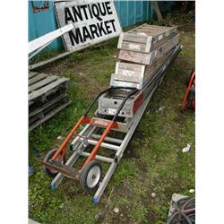 Lot of: extension ladder; 6 wood ladders; hand truck (2)