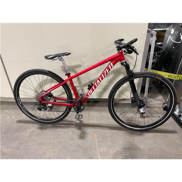 SPECIALIZED RED 12 SPEED HYBRID STYLE  BIKE FRONT SUSPENSION DUAL DISC BRAKES