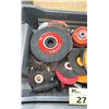 Image 2 : PLASTIC CONTAINER  WITH ASSORTED CUT OFF SAW BLADES WIRE BRUSHES