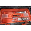 Image 8 : BOXES OF RUBBER SHOES, STANLEY LEVELS LIGHTS, ROLLING PLASTIC TOOL BOX & CONTENTS METAL TRAY