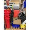 Image 1 : COLEMAN COOLER, WATER JUG, GARBAGE CAN, MISC BROOMS, SHOVELS, DIRECTION SIGNS, RED UNLINE & BOXES