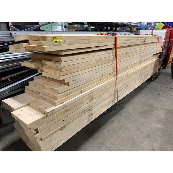 STACK OF ASSORTED SIZE / LENGTHS CLEAN LUMBER ( APPROX. 1.5" X 11" X 13.5' )