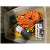 Image 2 : CONTAINER WITH ASSORTED EXTENSION CORDS, 5 ASSORTED GARBAGE CANS/BUCKETS, BLACK STORAGE CABINETS