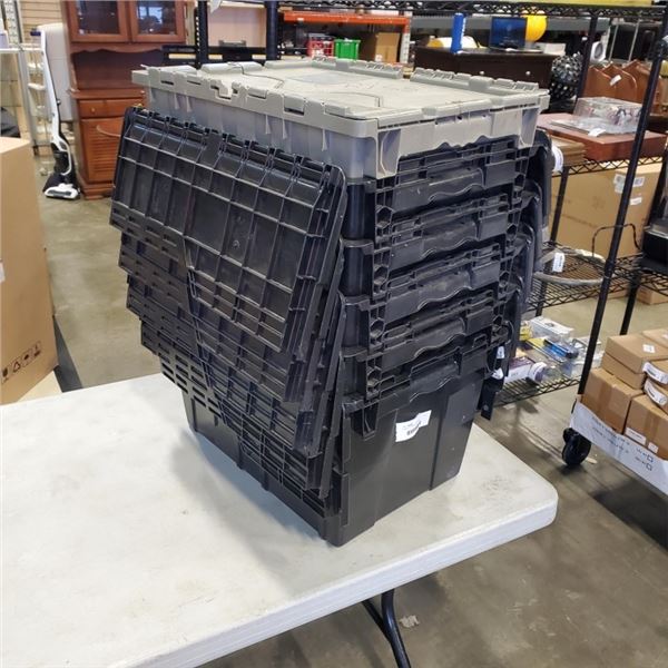 6 PLASTIC STORAGE CRATES WITH INTERLOCKING LIDS