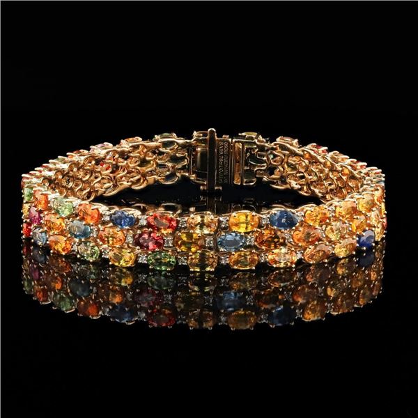 29.76 ctw Multi-Color Sapphire and 0.91 ctw Diamond 14K Yellow Bracelet