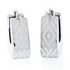 Image 2 : New Italian 14K White Gold Dual Finished Marquise Pattern Huggie Snap Earrings