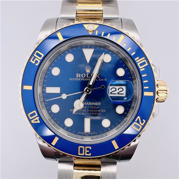 Rolex 2017 Blue Face Two Tone Ceramic Submariner 40mm Wristwatch