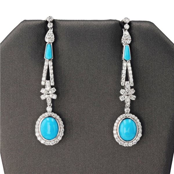 4.71 ctw Turquoise and 1.87 ctw Diamond 14K White Gold Earrings