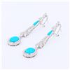 Image 2 : 4.71 ctw Turquoise and 1.87 ctw Diamond 14K White Gold Earrings