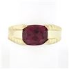 Image 3 : 14k Yellow Gold GIA 3 ctw Cushion Rubellite Tourmaline Solitaire Grooved Side Ri