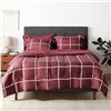 Image 1 : Lightweight Microfiber 7 Piece Bed-in-a-Bag Comforter Bedding Set, Full/Queen, Burgundy Simple Plaid