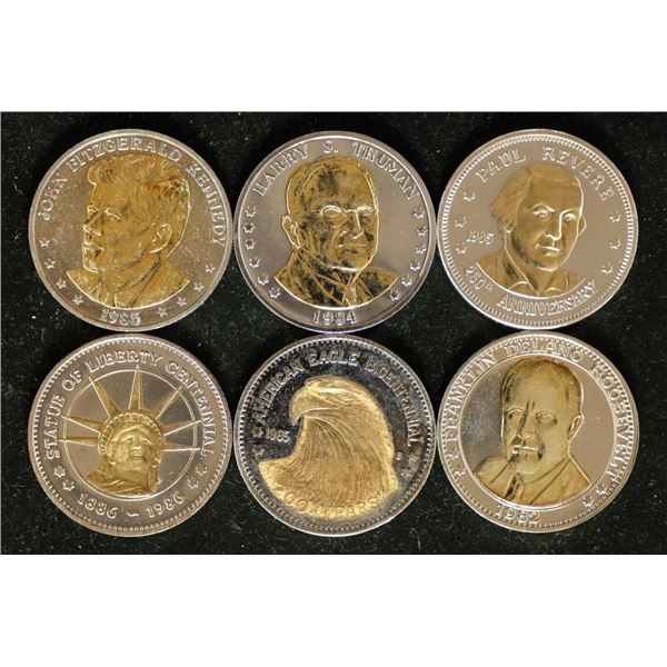 6 PARTIALLY GOLD COLORED DOUBLE EAGLE TOKENS: