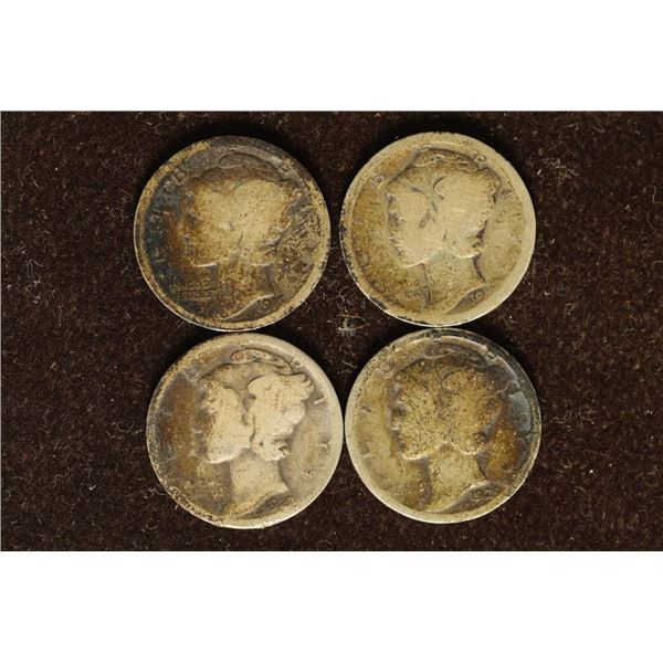 1916, 1918, 1927-D & 1929 SILVER MERCURY DIMES