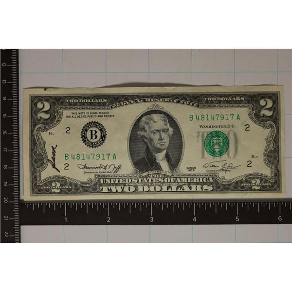 1976 US BICENTENNIAL $2 FRN CRISP GREEN SEAL