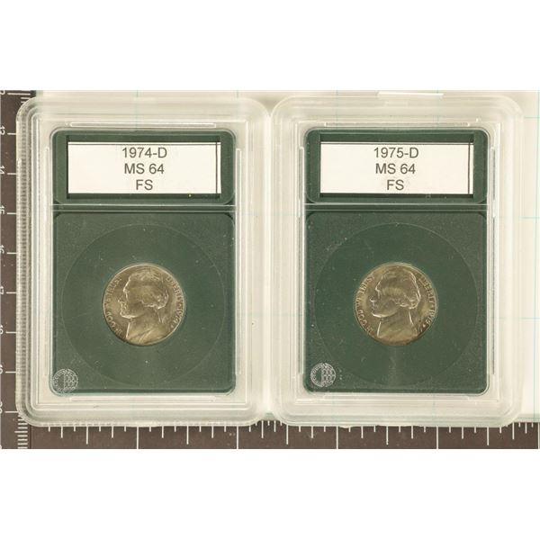 2 SLABBED JEFFERSON NICKELS 1974-D & 1975-D