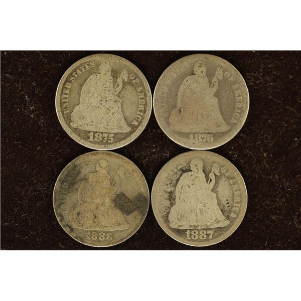 1875, 1876, 1887 &1888 SILVER SEATED LIBERTY DIMES