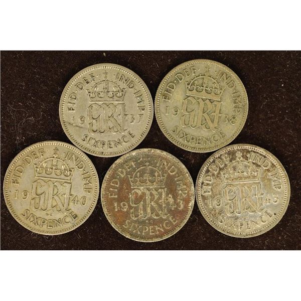 1937, 38, 40 &2-1943 GREAT BRITIAN SILVER 6 PENCE