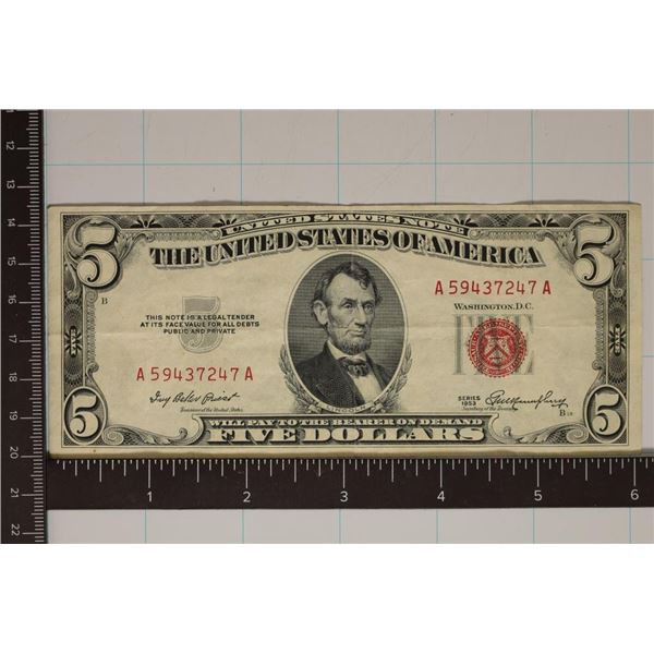 1953 US $5 NOTE RED SEAL