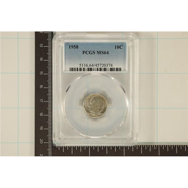 1958 SILVER ROOSEVELT DIME PCGS MS64
