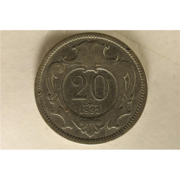 1893 AUSTRIA 20 HELLER