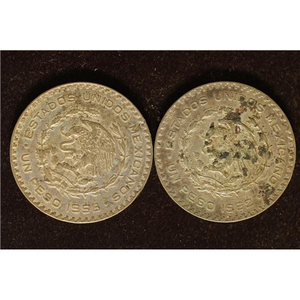 1958 & 1962 MEXICO SILVER PESO COINS .1028 OZ. ASW