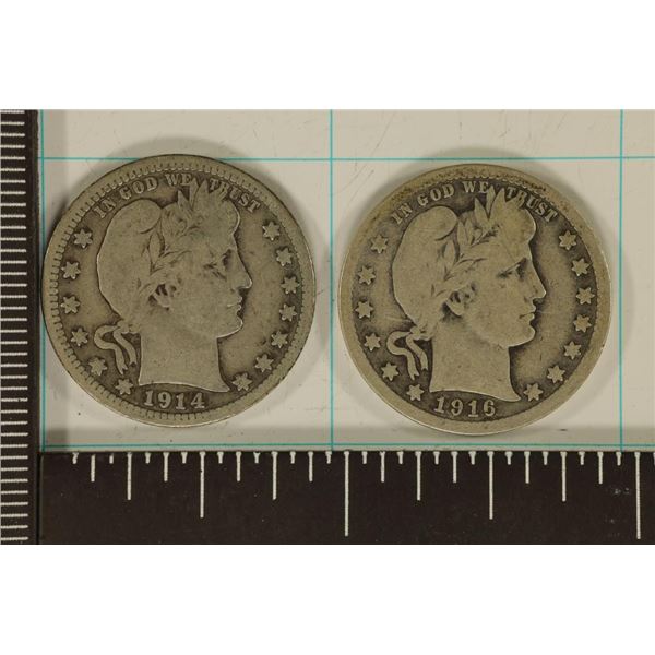 1914 & 1916 SILVER BARBER QUARTERS BOTH VERY GOODS