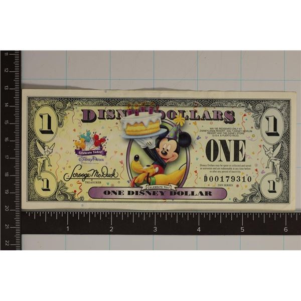 2009 ONE DISNEY DOLLAR COLORIZED CRISP BILL