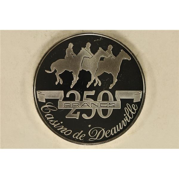 .65 TROY OZ. PROOF SILVER CASINO TOKEN, 250 FRANCS
