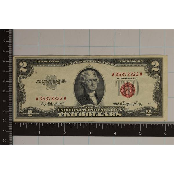 1953 US $2 RED SEAL (MISCUT)
