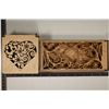Image 1 : 2 WOODEN GIFT BOXES: 7 3/4" X 3 1/2" X 1/2" AND