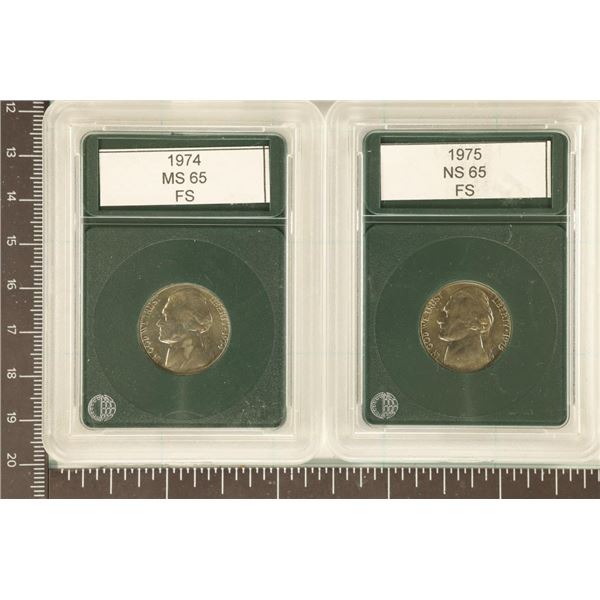 2 SLABBED JEFFERSON NICKELS 1974 & 1975 MS65FS