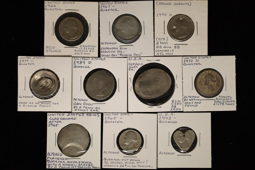 10 ALTERED US QUARTERS: ACID ETCHED, EXPANDED RIM